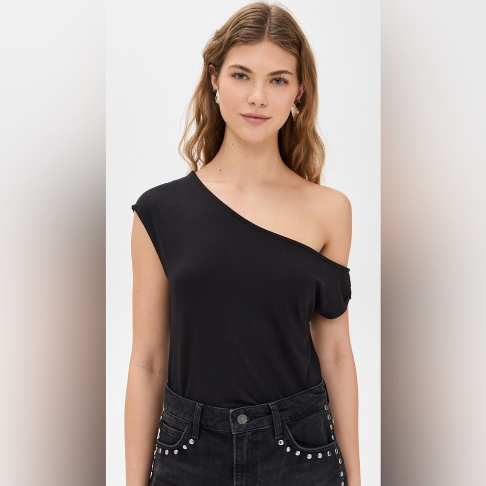Good American Women's Stretch Jersey Asymmetric in Black Top Size Small